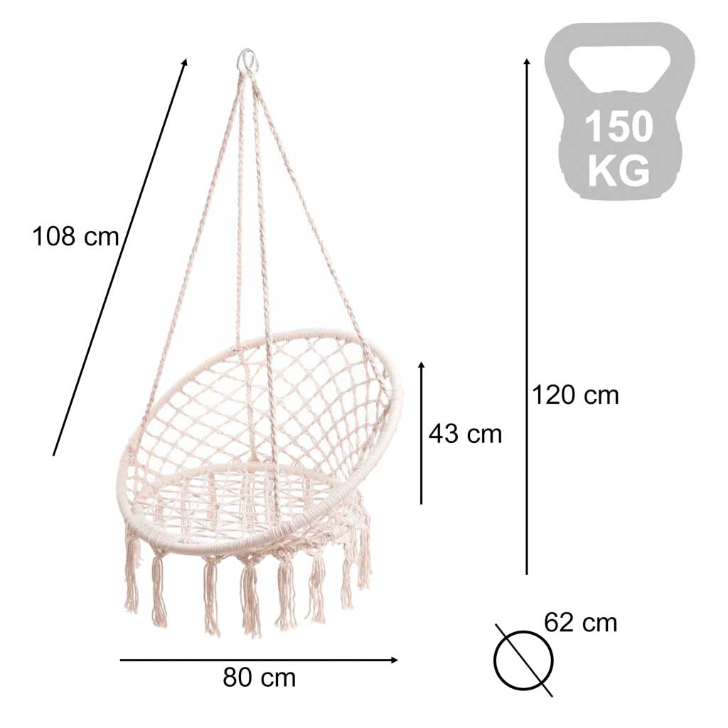 HUŚTAWKA DO OGRODU FOTEL BOCIANIE GNIAZDO ECRU 80CM 150KG - obrazek 4